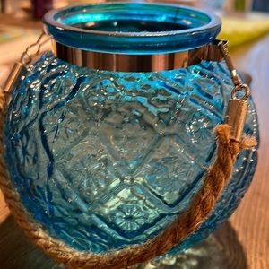 World Market Blue Glass Flower Vase with Rope Handle